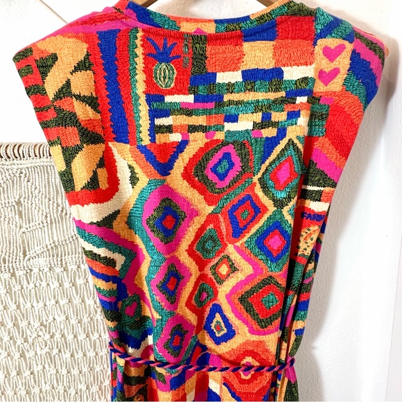 Farm Rio Colorful Geometric Red Rainbow Quilt Pattern Bohemian Rope Dress Small - Picture 5 of 9